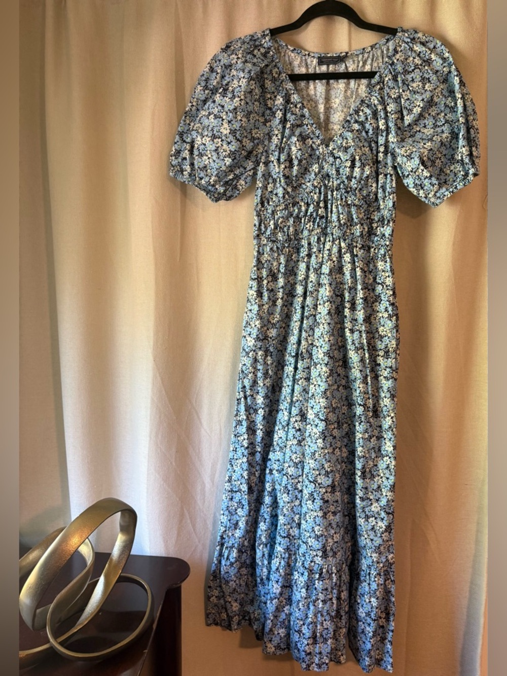 Vineyard Vines Blue Floral Puff-Sleeve Maxi Dress